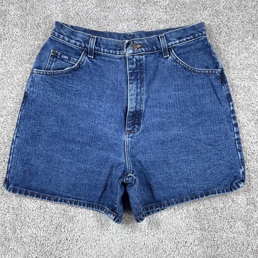 Lee Vintage High Rise Denim Shorts Medium Wash Blue 100% Cotton Size 12 35 Waist